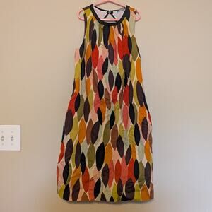 Harold's Retro Indie Dress With Leaf Pattern Design And Scoop Neckline